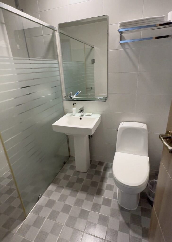 ゴールデンパークホテルの水回り。シャワーとトイレに仕切りあり